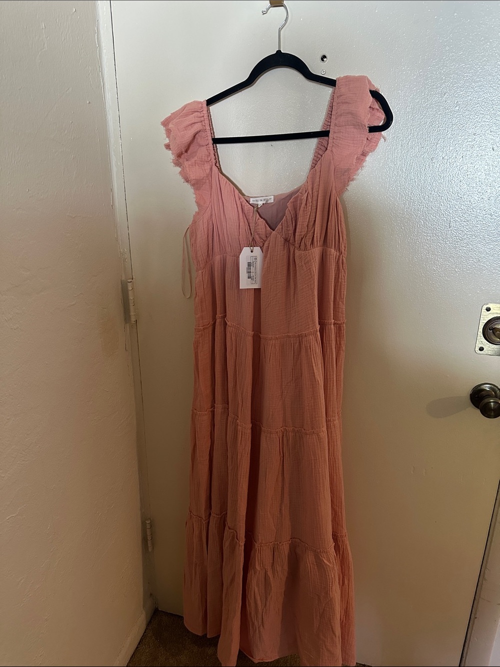NWT FREE THE ROSES ANTHRO  Gauze Maxi Dress Sweetheart Ruffle Sleeve  M